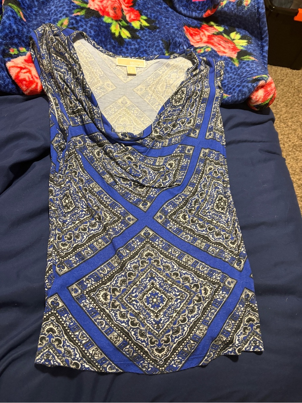 Michael Kors Blue and Black Patterned Top
